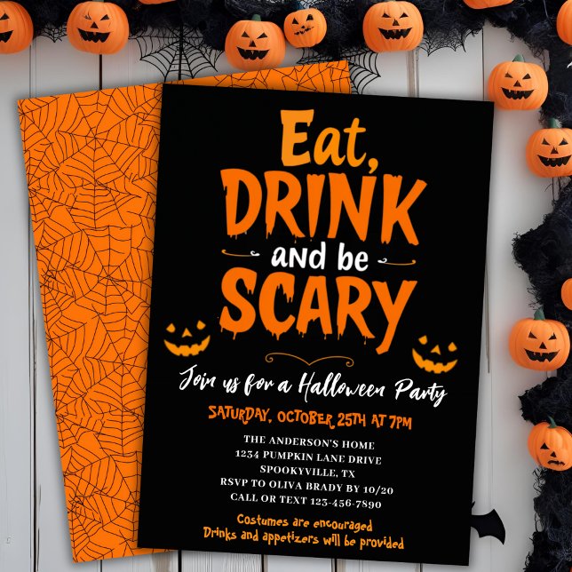 Eat Drink & Be Scary Festive Halloween Party Invitation (Eat Drink & Be Scary Festive Halloween Party Invitation)