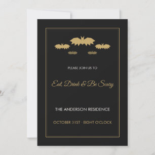 Eat, Drink & Be Scary Gold Bats Halloween Invitation