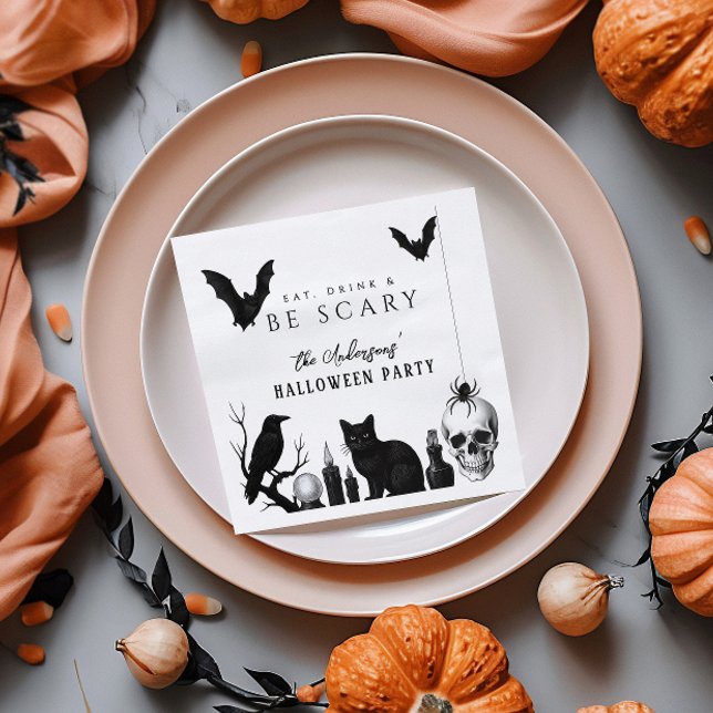 Eat, Drink & Be Scary Gothic Halloween Party Napkin (Creator Uploaded)