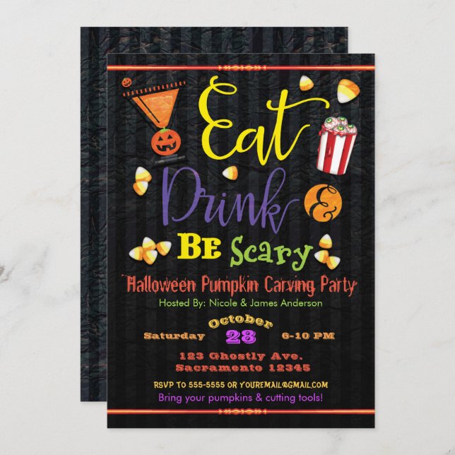Eat Drink & Be Scary Halloween Costume Party Invitation (Front/Back)