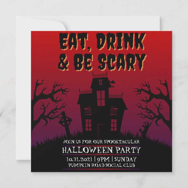Eat, Drink & Be Scary Halloween Invitation (Back)