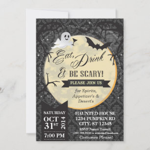 Eat, Drink & Be Scary Halloween Invite - Black