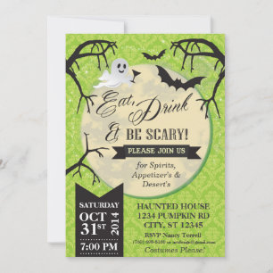Eat, Drink & Be Scary Halloween Invite - Green