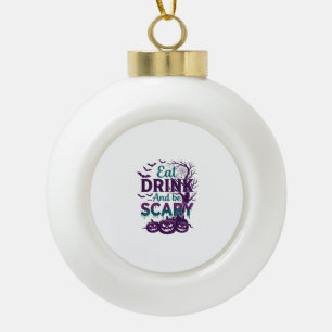 Eat Drink Be Scary Halloween Spooky Tree Pumpkins_ Ceramic Ball Christmas Ornament