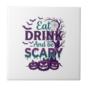 Eat Drink Be Scary Halloween Spooky Tree Pumpkins_ Ceramic Tile