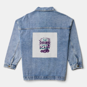 Eat Drink Be Scary Halloween Spooky Tree Pumpkins_ Denim Jacket
