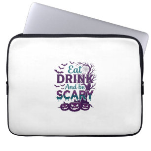 Eat Drink Be Scary Halloween Spooky Tree Pumpkins_ Laptop Sleeve