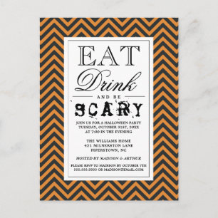 Eat Drink & Be Scary   Happy Halloween Party Invitation Postcard