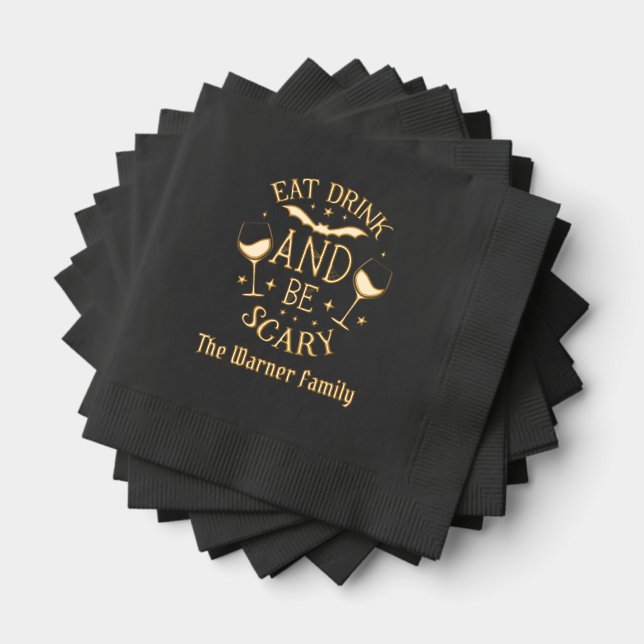 Eat Drink Be Scary Name Halloween Foil Napkins (Insitu (Stacked))