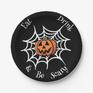 Eat,Drink & Be Scary, pumpkin Halloween Paper Plate