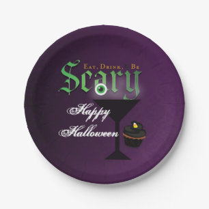 Eat Drink Be Scary Purple Halloween Party Plates
