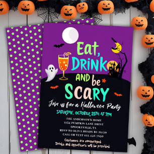 Eat Drink & Be Scary Retro Colors Halloween Party Invitation