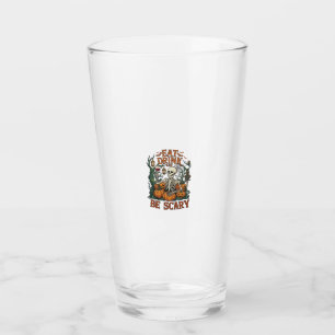 Eat Drink Be Scary Skeleton Halloween Pumpkins_1 Glass