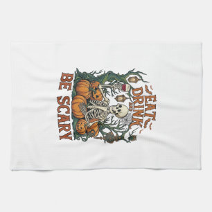 Eat Drink Be Scary Skeleton Halloween Pumpkins_1 Tea Towel
