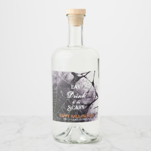 Eat Drink & Be Scary Spider Web Happy Halloween Liquor Bottle Label