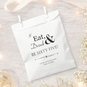 Eat Drink Be Sixty Five Funky Retro 65th Birthday Favour Bag