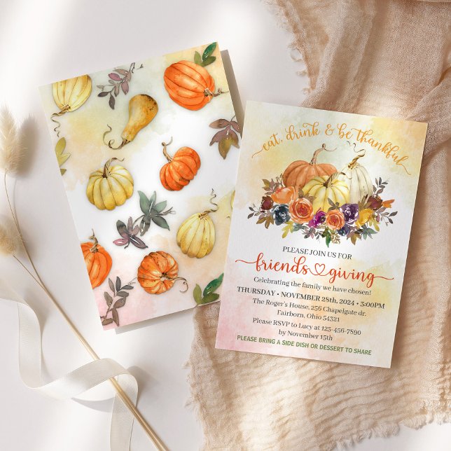 Eat Drink & Be Thankful Friends Thanksgiving Lunch Invitation (Creator Uploaded)