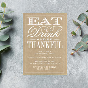 Eat, Drink & Be Thankful Kraft Thanksgiving Invitation