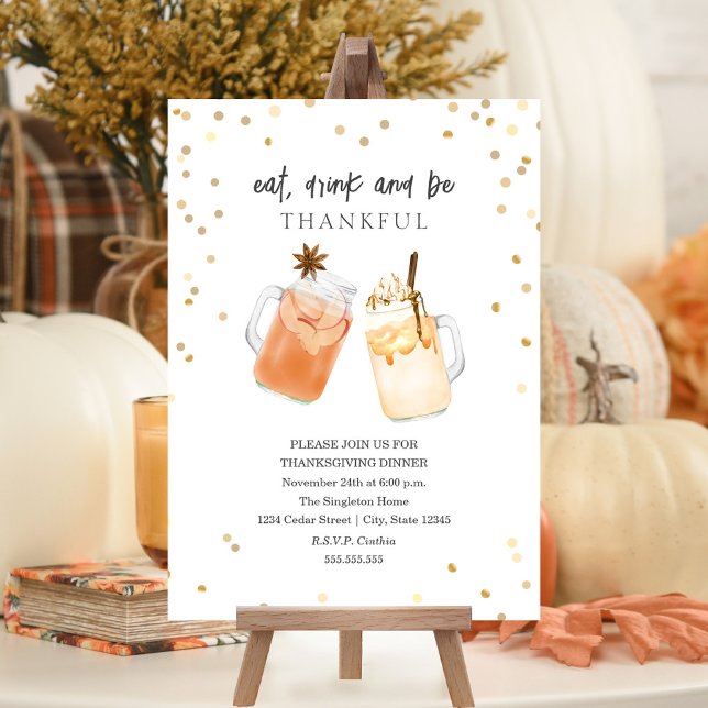 Eat Drink & Be Thankful Thanksgiving Dinner Drinks Invitation (Creator Uploaded)