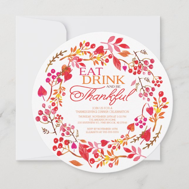 Eat Drink & Be Thankful Thanksgiving Dinner Invitation (Front)