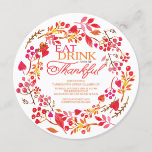 Eat Drink & Be Thankful Thanksgiving Dinner Invitation