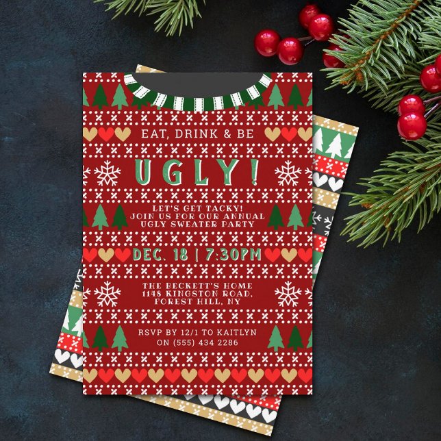 Eat, Drink & Be Ugly Sweater Christmas Invitation (Creator Uploaded)
