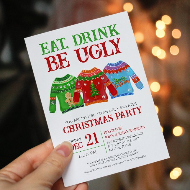 Eat Drink Be Ugly Tacky Ugly Sweater Christmas Invitation (Creator Uploaded)