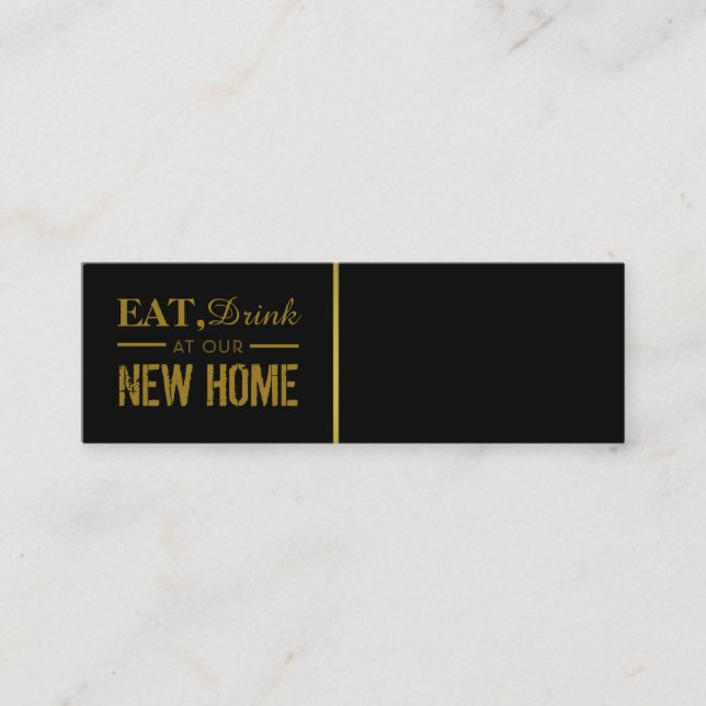 Eat Drink, Black & Gold Change of Address Card (Front)