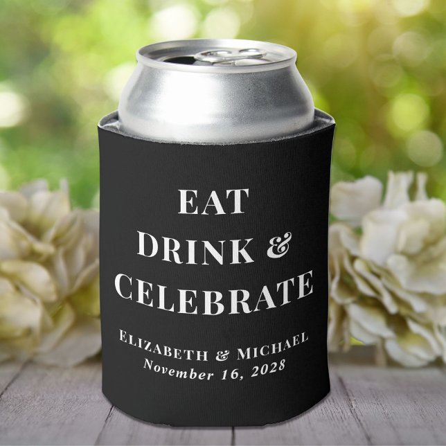 Eat Drink Celebrate Black Wedding Can Cooler (Creator Uploaded)