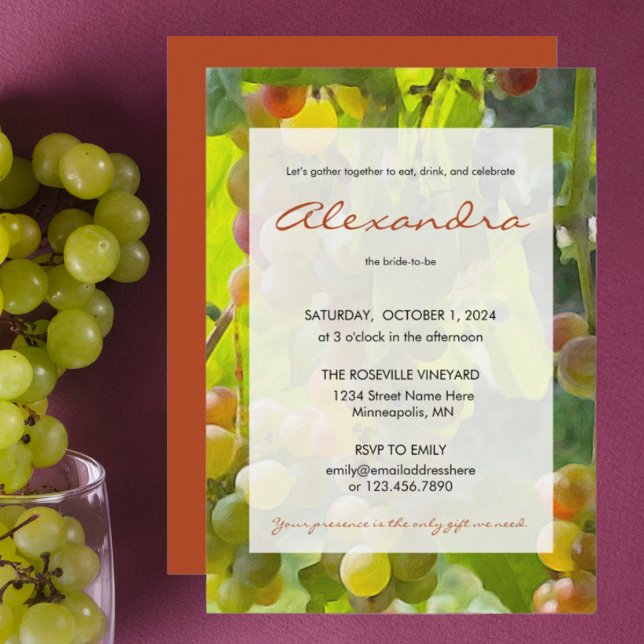 Eat, Drink, & Celebrate Bride to Be Grapes Themed Invitation (Creator Uploaded)