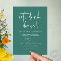 Eat, Drink, Dance, Elegant Teal Green Elopement