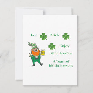 Eat, Drink, Enjoy with a Leprechaun and Beer on a Holiday Card