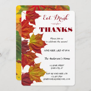 Eat Drink & Give Thanks Fall Leaves Celebration Invitation
