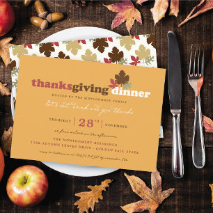 Eat Drink & Give Thanks Leaves Thanksgiving Dinner Invitation