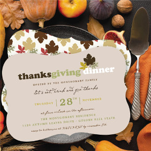 Eat Drink & Give Thanks Leaves Thanksgiving Dinner Invitation