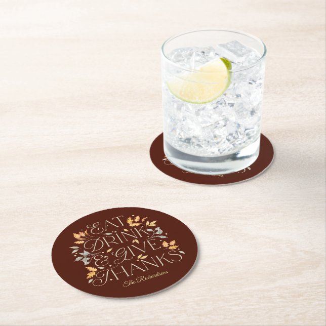 Eat Drink Give Thanks Thanksgiving Party Coasters (Insitu)