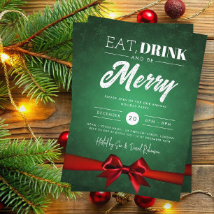 Eat, Drink Green Winter Wonderland Holiday Bow Invitation