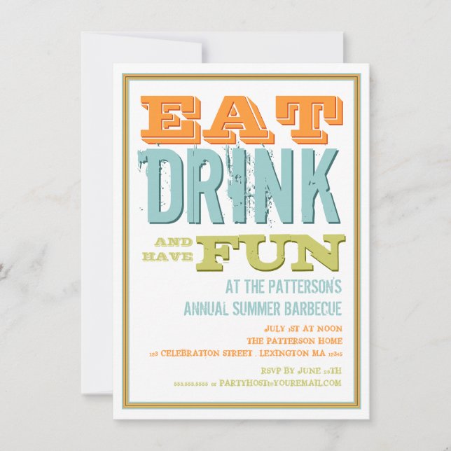 Eat, Drink & have Fun at a Summer BBQ Party Invitation (Front)