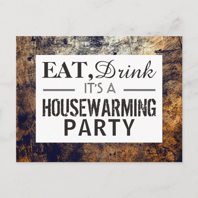 Eat, Drink Housewarming Party Dirt Brown Invite (Front)
