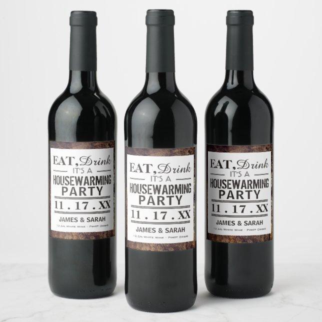 Eat, Drink Housewarming Party Dirt Brown Wine Label (Bottles)