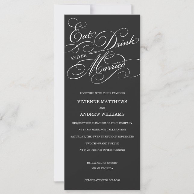 EAT, DRINK IN MIDNIGHT BLACK  | WEDDING INVITATION (Front)