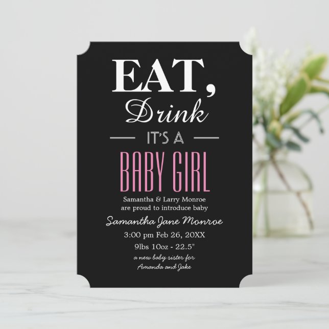 Eat, Drink It's a Baby Girl, Baby Announcement (Standing Front)
