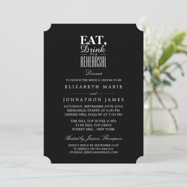 Eat, Drink It's a Rehearsal Dinner Invitation (Standing Front)