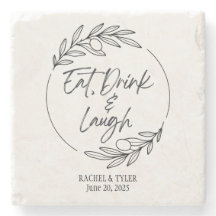 Eat, Drink & Laugh Custom Name Marble Coaster