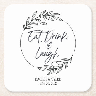 Eat, Drink & Laugh Custom Name Paper Coaster