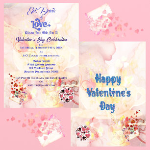 Eat Drink & Love Heart Valentines Day Celebration  Invitation