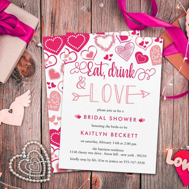 "Eat, Drink & Love" Valentine's Day Bridal Shower Invitation (Creator Uploaded)