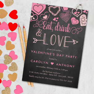 "Eat, Drink & Love" Valentine's Day Party Invitation