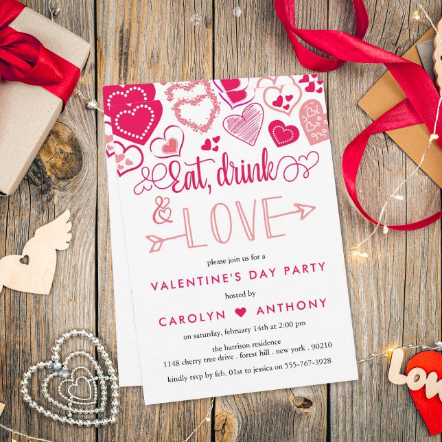 "Eat, Drink & Love" Valentine's Day Party Invitation (Creator Uploaded)