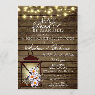 Eat Drink Married Rustic Lantern Rehearsal Dinner Invitation